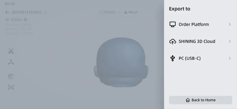 Interface EinScan Medixa — Export des données